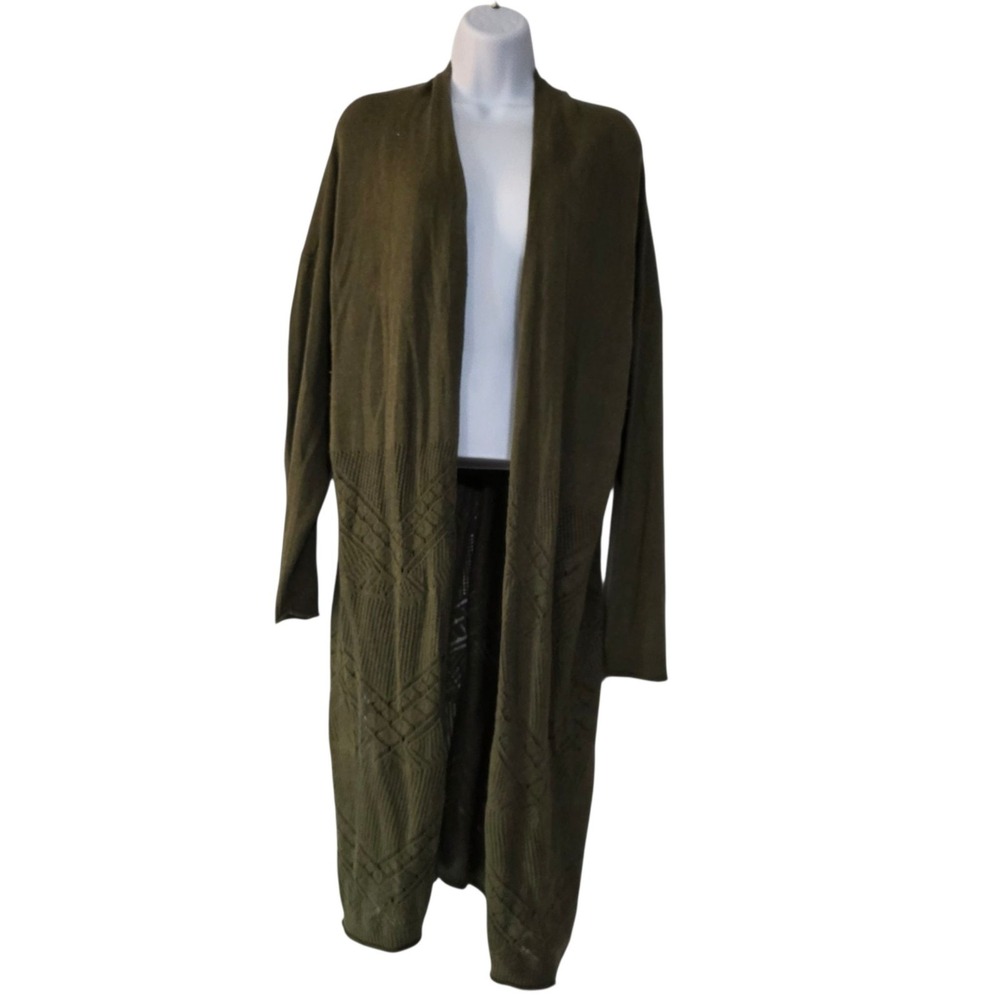 Maurices Open Front Long Cardigan Sweater Womens XXL Textured‎ Knit Olive Green